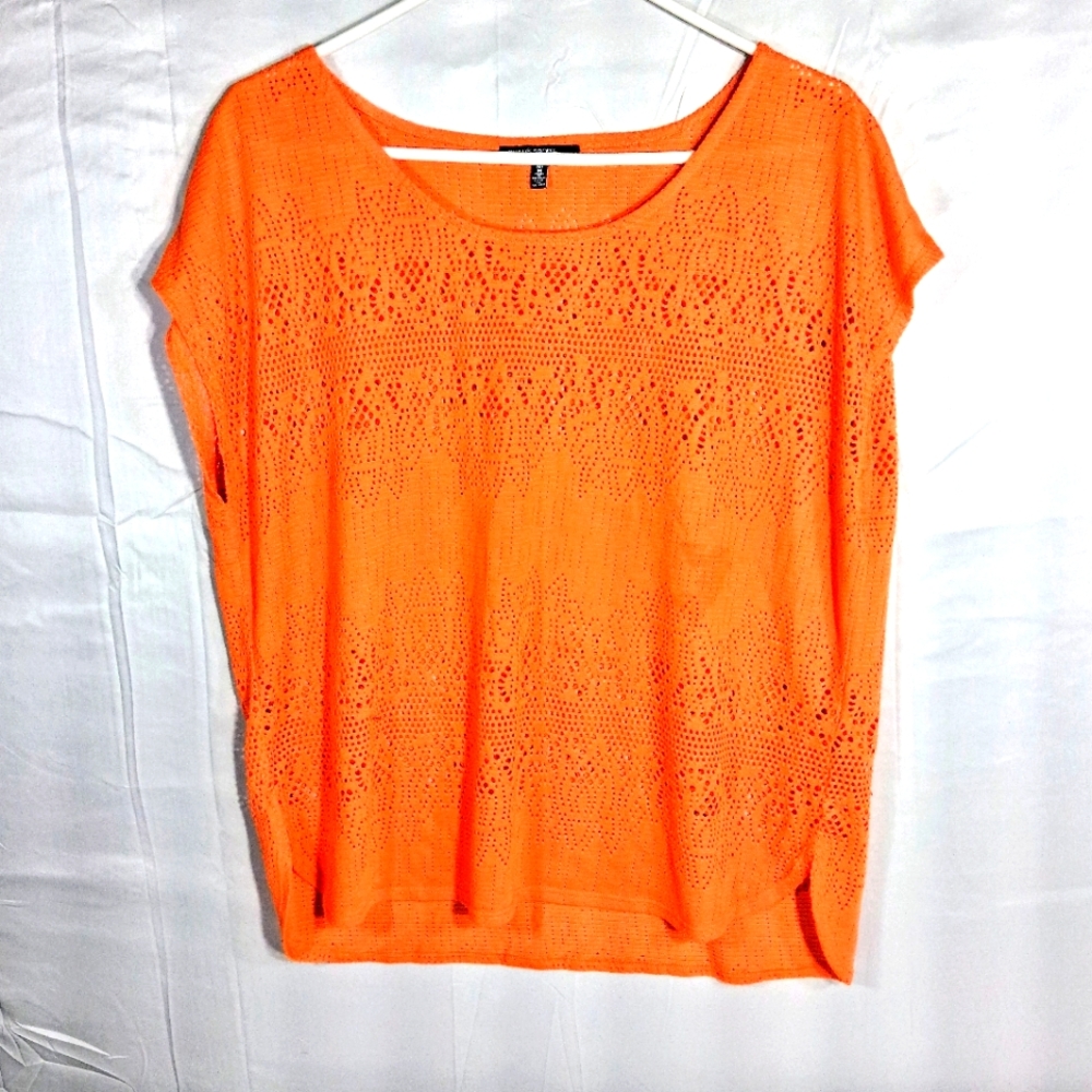 Chaus Sport Medium Bright Orange Sleeveless Summertime Beach Eyelet Blouse